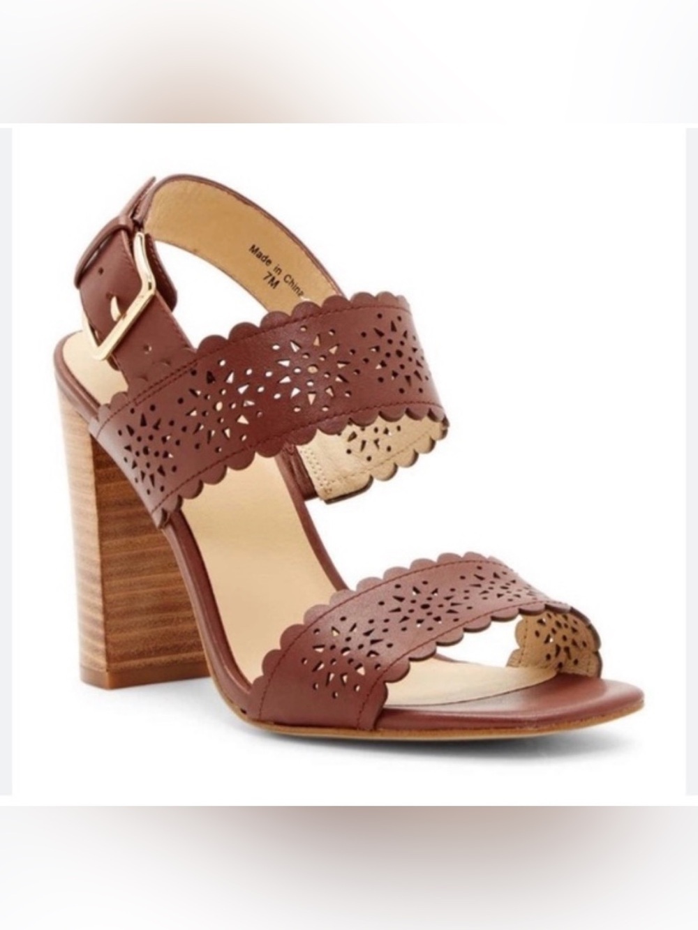 Kate Spade Paula Laser-Cut Scalloped Leather Heeled Sandals Brown Size 10
